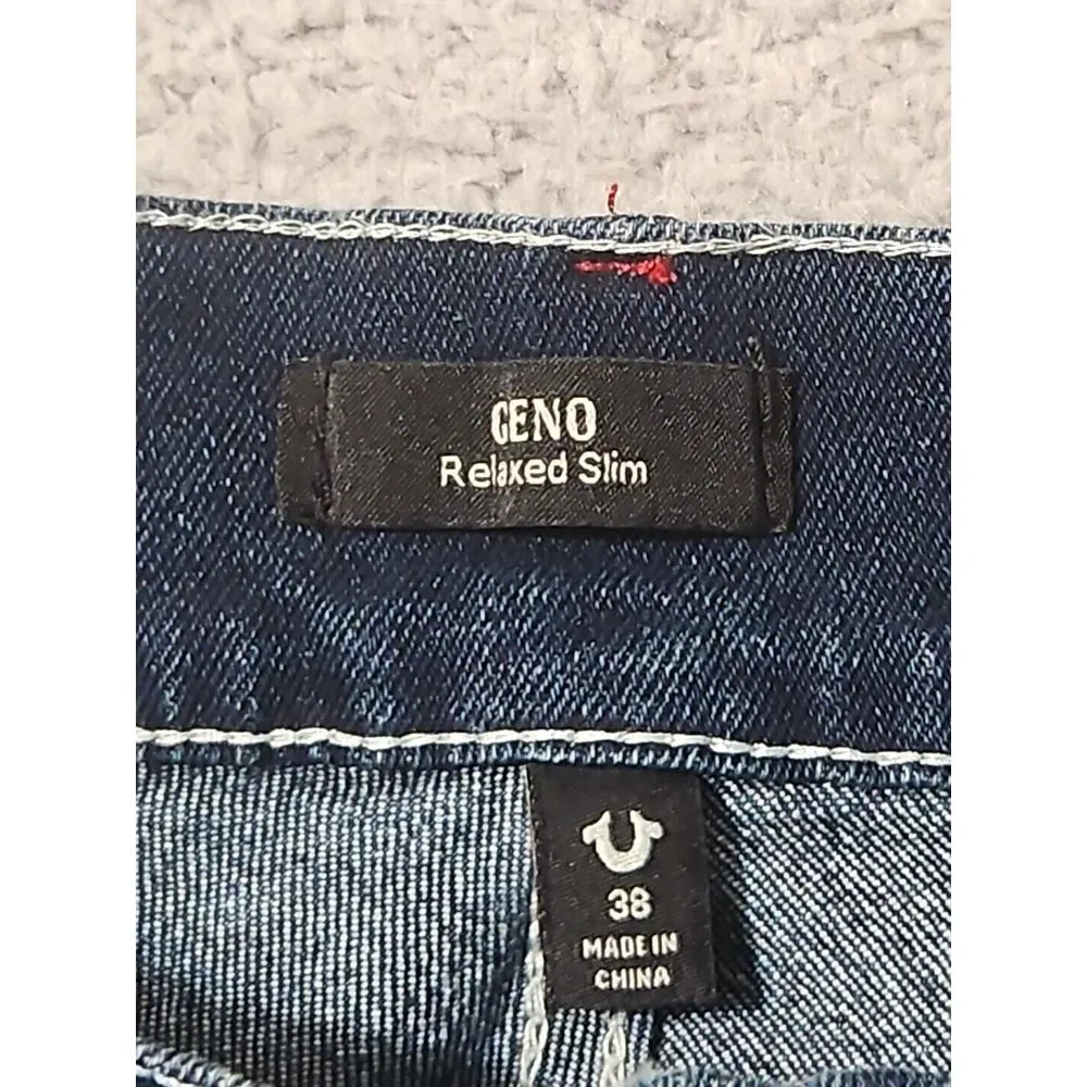 New‎ True Religion Mens 38 x 31 Geno Relaxed Slim Blue Jeans Flap SN MSRP $159